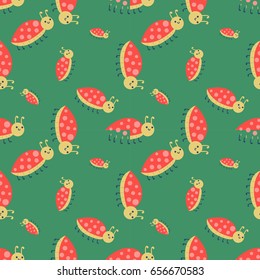 Cute ladybug cartoon red insect nature bug isolated beetle hand drawn vector illustration.