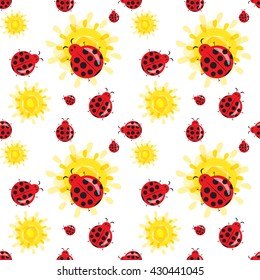 Cute ladybug cartoon seamless pattern. Bright colorful summer background
