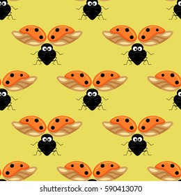 Cute ladybug cartoon seamless pattern. Abstract texture. Vector art illustration.
