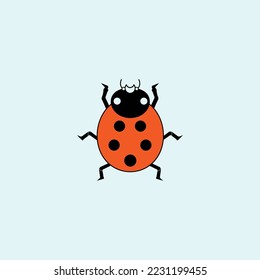 Cute Ladybug Cartoon. Vector illustration, isolated, on blue background.	