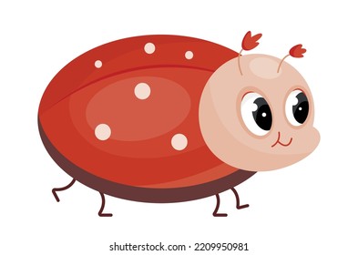 Cute ladybug character. Cute and charming person. Biology, insects and fauna. Graphic element for website, poster or banner. Fairy tale, imagination and fantasy. Cartoon flat vector illustration