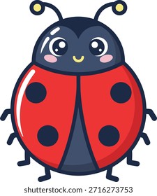 Un personaje lindo de mariquita con una concha roja con manchas negras y una cara sonriente. Clipart de Vector plano de alta calidad aislado en blanco para la educación de los niños y pegatinas.
