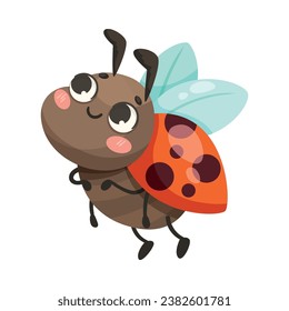 Cute Ladybug Character with Spotted Wings Fluttering Vector Illustration