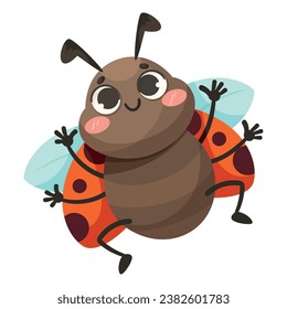 Cute Ladybug Character with Spotted Wings Fluttering Vector Illustration