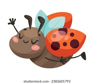 Cute Ladybug Character with Spotted Wings Fluttering Vector Illustration