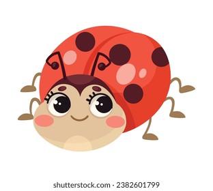 Cute-Ladybug-Zeichen mit gepflasterten Flügeln und glänzender Vektorgrafik