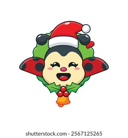 Cute ladybug in christmas day cartoon vector illustration. 
Cartoon vector illustration in Christmas day.