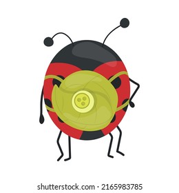 Cute Ladybug Clipart Isolated on White Background. Funny Clip Art Ladybug with a Backpack of Leaves. Vector Illustration of an Animal for Stickers, Baby Shower Invitation, Prints for Clothes. 