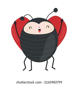 Cute Ladybug Clipart for Kids Holidays and Goods. Happy Clip Art Ladybug. Vector Illustration of an Animal for Stickers, Prints for Clothes, Baby Shower Invitation. 