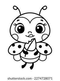 Cute Ladybug Coloring Page Cartoon Vector Illustration