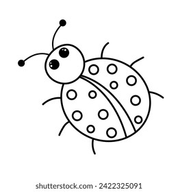 Cute ladybug. Doodle chubby little ladybird. Vector linear illustration.