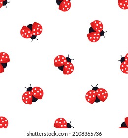 Cute ladybug with dots seamless pattern background vector illustration. Red beetles seamless pattern. Cartoon ladybugs with dot on a white background. Modern summer design 