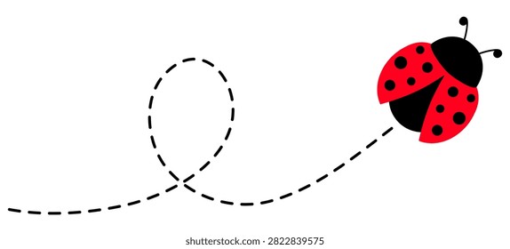 Cute ladybug featuring dotted path. Charming insect. Vector illustration isolated on white.
