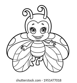 Cute ladybug flies outline for coloring page isolated on white background