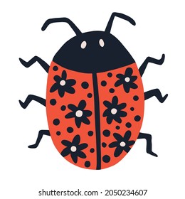 Cute ladybug with flower dots hand drawn decorative vector flat illustration. Child t shirt design idea