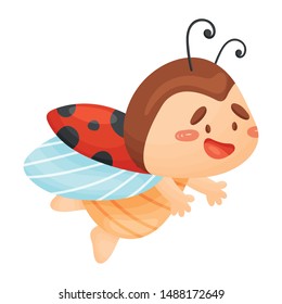 Cute ladybug is flying. Vector illustration on a white background.