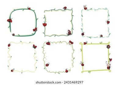 Cute Ladybug y Cute Frame. Personaje de dibujos animados 