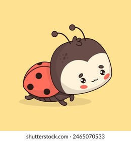 Cute Ladybug. Funny cartoon insect kawaii character. Vector illustration. Kids collection.