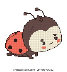 Cute Ladybug. Funny pixelation insect character. Vector illustration. Design and decor pixel-art