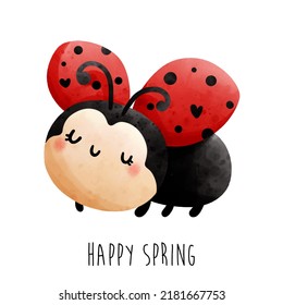 Cute ladybug, Happy Spring. Vector illustration