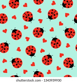 Cute Ladybug und Herzen Nahtlose Muster, Vektorgrafik