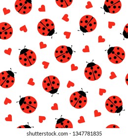 Cute Ladybug and hearts Seamless Pattern Background Vector Illustration