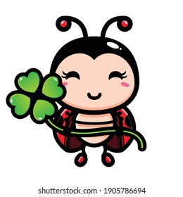 cute ladybug holding a lucky clover
