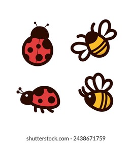 cute ladybug and honey bee cartoon design