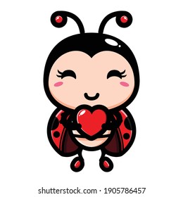 cute ladybug hugging a love heart