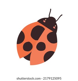 Cute ladybug icon. Element for print on childrens clothing. Insects, fauna and biology. Icon, badge, label or sticker for notebook or diary for boys and girls. Cartoon flat vector illustration