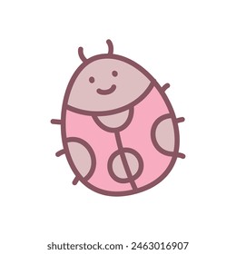 Cute ladybug icon. Hand drawn illustration of a funny smiling bug isolated on a white background. Kawaii sticker. Vector 10 EPS.
