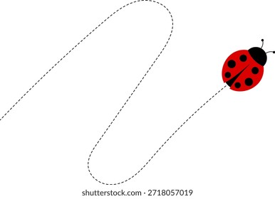 Lindo conjunto de iconos de mariquita. colección de personajes de mariquita. Mariquita de dibujos animados volando con el camino punteado. Mariquitas volando en ruta punteada. Grupo de insectos. Ilustración vectorial aislada en blanco.