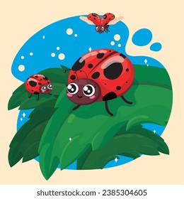 Cute Ladybug Insekten auf Blättern Vektor