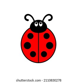 Cute ladybug or ladybird simple flat design red and black. Vector illustration isolated on white background.