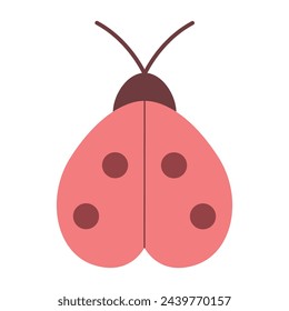 Cute ladybug or ladybird simple flat design red and black. Vector illustration isolated on white background. Vector dotted or polka dot pattern. Flat hand drawn ladybug cartoon insect