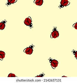 Cute ladybug or ladybird. Spring seamless pattern. Nice design for kids clothes, packaging and stationery. Vetor, Illustration.