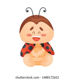 Cute ladybug laughing. Vector illustration on a white background.