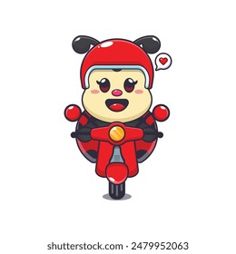 Cute ladybug mascot cartoon character ride on scooter. Vector cartoon Illustration suitable for poster, brochure, web, mascot, sticker, logo and icon.