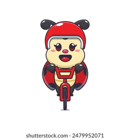Cute ladybug mascot cartoon character ride on bicycle. Vector cartoon Illustration suitable for poster, brochure, web, mascot, sticker, logo and icon.