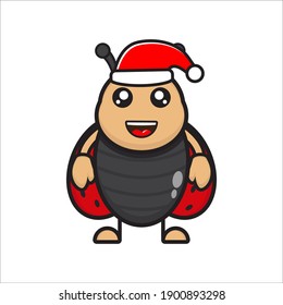 cute ladybug mascot on christmas day, vector ladybug character with eps 10 design on white background