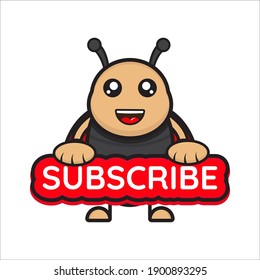 cute ladybug mascot with subscribe writing, vector ladybug character with eps 10 design on white background