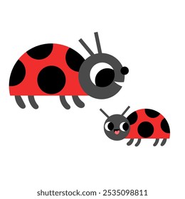 Cute ladybug mother and child baby illustration isolated on white background. Activity education flashcard.