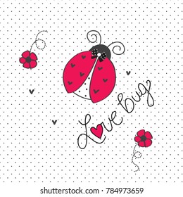 cute ladybug on polka dots backgorund vector illustration