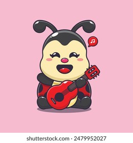 Cute ladybug playing guitar cartoon vector illustration. Vector cartoon Illustration suitable for poster, brochure, web, mascot, sticker, logo and icon.