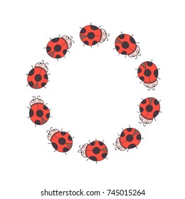 Cute ladybug round frame. Vector. Isolated. Colorful border