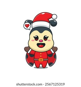 Cute ladybug as a santa claus in Christmas day. 
Cartoon vector illustration in Christmas day.