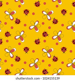 Cute Ladybug Seamless Pattern Background Vector Illustration EPS10