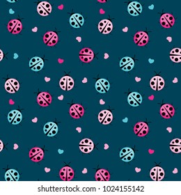 Cute Ladybug Seamless Pattern Background Vector Illustration EPS10