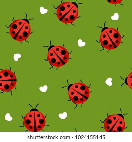 Cute Ladybug Seamless Pattern Background Vector Illustration EPS10