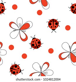Cute Ladybug Seamless Pattern Background Vector Illustration EPS10